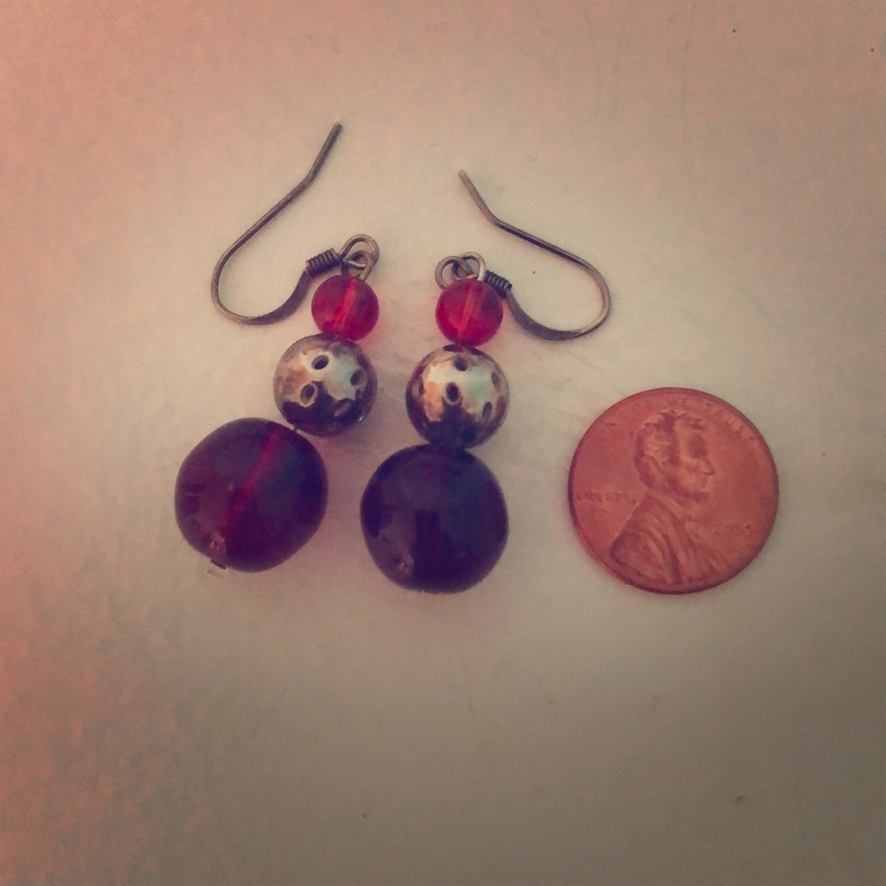 Handmade Red Glass Pierced Earrings